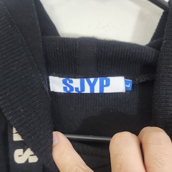 SJYP Black Hoodie with Red and Tan Accents Cashmere Wool Mix Long Sleeve Size L - Picture 2 of 7